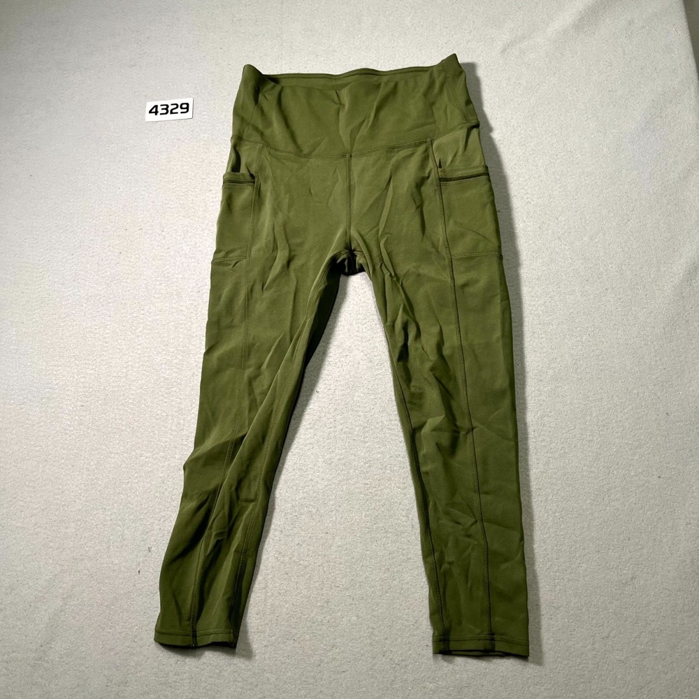 Ebb & Flow Leggings Womens‎ Medium Olive Green Pockets High Waist Athletic Yoga